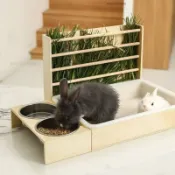 【臺灣公司熱銷】兔子牧草架 牧草盒 食盆 兔飼料架 兔子食盆 兔子草架 木制兔子干草喂食器簡約木質飲水器造景房寵物床實木