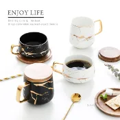 【現貨】大理石紋陶瓷杯 金色 馬克杯 茶杯 水杯 咖啡杯 描金杯具 簡約北歐風創 新居入遷禮☆杯盤囊集軟裝家居選物
