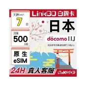 【LINKGO】白鑽卡 日本原生 eSIM卡 DOCOMO/IIJ 7天上網500MB/日(日本網卡 沖繩 大阪 北海道 東京)