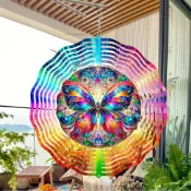 3D Boho Butterfly Wind Spinner - 用於花園露台 Home De 的彩虹彩色玻璃風鈴