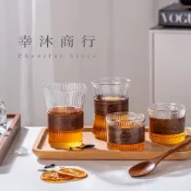 【幸沐商行】胡桃木玻璃茶杯 錘目紋 直條紋 泡茶杯 冷飲杯 套組 日式泡茶杯 玻璃木杯套裝 胡桃木套環