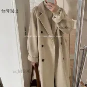 免運熱銷✨長款毛呢外套 韓國大衣 羊毛外套 長款 毛呢大衣 寬鬆 落肩 排扣 翻領 毛呢 加厚 氣質 排釦大衣 毛呢外套