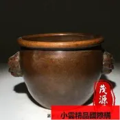 【小可國際購】古董舊貨真品純銅招財銅缸雙獅頭聚寶缸家用供奉水缸老銅器擺件
