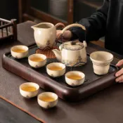 茶具組 功夫茶具組 泡茶壺 泡茶器 茶具套裝 新款汝窯功夫茶具套裝中式陶瓷茶壺蓋碗茶盃全套禮盒裝辦公泡茶器【宜家良品百貨】
