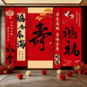 祝壽佈置掛布條幅背景牆 生日派對裝飾 60歲80大壽高級感 防水加厚 長輩父母壽宴場景 居家餐廳佈置