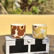 芬蘭 Marimekko Unikko 北歐風罌粟花 手握杯 2個(黃色&棕色) 禮盒