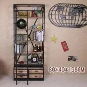 鐵製酷黑色造型5層格鐵架層木櫃 商品擺飾展示架 鑄鐵復古五層四格置物鐵梯木架鐵櫃 工業風LOFT鐵架收納5層4格抽屜書櫃