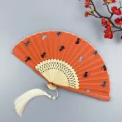 協貿國際日用品生活1館 扇子夏折扇便攜6寸女兒童可愛卡通貓咪動漫隨身棉布折疊小扇