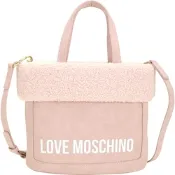 LOVE MOSCHINO 字母麂皮毛毛邊手提/斜背托特包(粉紅色)