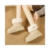 (店+)雪靴雪地靴冬季女靴保暖靴毛毛雪靴厚底雪靴防寒雪靴中筒厚底增高大尺碼寬楦一腳套無鞋帶包跟防水防潑防滑橡膠底加厚毛內裡超保暖耐磨鞋底加固鞋頭防碰撞輕量耐寒久站不累素面簡約簡約素色女款