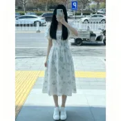 碎花洋裝 女裝 法式方領小個子露背溫柔版型