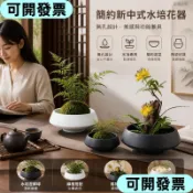 🎀精品促銷🎀桌面造景花器 簡約新中式陶瓷花盆 蕨類苔蘚球專用水培器皿 桌面綠植插花擺飾無孔水培花器 中式苔 0024