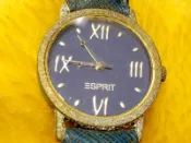 (W9)報廢手錶｜ESPRIT 藍面金框石英錶｜不會動｜材料／收藏用途
