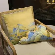 【可開發票】千裡江山靠山背枕沙發抱枕靠墊新中式羅漢床客廳黃色靠枕山形