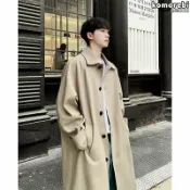 拾光藏寶閣 【英倫復古風】男士風衣 中長款風衣 春秋外套 韓版大衣 寬鬆廓形 雙排扣翻領 通勤休閒兩穿 日系潮流穿搭