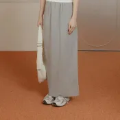 (店+)【Queenshop】QUEENSHOP_ S女裝 羅紋後開衩直筒長裙(灰) 03021714