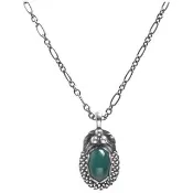 【Georg Jensen 喬治傑生】經典復刻1992-2012 Heritage系列925氧化純銀鑲嵌綠玉隨項鍊