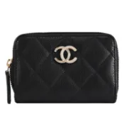 【康是美官方網購】CHANEL AP4904 水鑽鑲飾CC LOGO菱格零錢卡包/短夾.黑/淡金