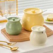東升精品館 北歐風調味罐廚房家用陶瓷調料瓶套裝組合味精罐裝鹽辣椒罐帶蓋勺