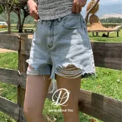 Codibook｜韓國 DANGDANG GIRL 鬆緊帶反摺破壞水洗高腰牛仔短褲［現貨 -天空藍3］短褲 牛仔短褲 女