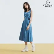 OUWEY歐薇 復古女伶仿牛仔U型背心洋裝(藍色；S-L)3233258707
