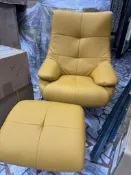 【鷹牌休閒椅特賣】全牛皮-亞瑪迪斯三代(黃色)。改版全新拆箱-皮面瑕疵特惠僅一張-雙北市區免運(其他區域留言洽詢)