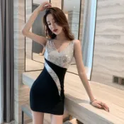亮片禮服 性感修身顯瘦 深V包臀連身裙 大尺碼禮服 短禮服 夜店洋裝 酒店禮服 亮片洋裝 派對穿搭 低胸氣質 聚會戰袍