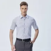 【pierre cardin 皮爾卡登】男襯衫 純棉進口素材合身版條紋短袖襯衫_白底藍細條(82202-31)