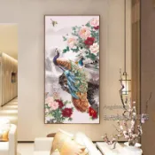 【台灣出貨🔥可開發票】孔雀牡丹圖 中式風水畫 富貴吉祥 瀑布風景 ins 居家裝飾 過道入戶玄關掛畫 版畫 壁貼壁畫 