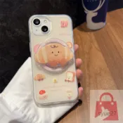 微笑 麵包吐司 磁吸支架 手機殼 適用於 蘋果 iPhone 15 14 13 12 Pro Max 卡通 情侶 保護殼