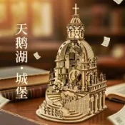 天鵝湖城堡歐式建築木質拼圖DIY手工3d立體拼裝模型音樂盒八音盒