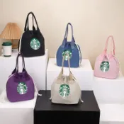 ✨元氣上新✨新款星巴克高顏值加厚便當手提抽繩飯盒媽咪出行上班族帶飯午餐盒GXSO