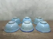 WH17502【四十八號老倉庫】全新 早期 台灣 藍釉 碗粿碗 飯碗 11.6cm 有瑕 2碗價【懷舊收藏拍片道具】