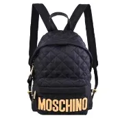 【MOSCHINO】亮金LOGO菱格尼龍雙拉鍊休閒包後背包(黑)