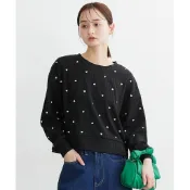 Nissen 心形刺繡寬條紋針織上衣 滿版小愛心 顯瘦寬鬆短版 長袖 女裝 春秋流行 甜美休閒