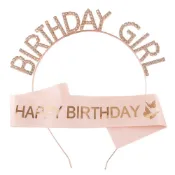 生日女孩水鑽髮箍+背帶【多色】／生日派對 生日肩帶 生日彩帶 生日裝扮 生日值星帶 生日穿搭 生日背帶【B&B幸福雜貨】