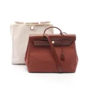 【DOKODEMO】【二手】愛馬仕 HERMES 手提包 Herbag MMブラウン/米白色帆布皮革 Herbag MMブラウン/米白色 女士二手 B