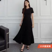 niceioi 韓系連身裙 百褶優雅 約會穿搭 黑色 [流暢曲線百褶鍊飾棉彈針織洋裝] 女裝 3A634002
