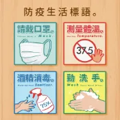 防疫貼紙 可反覆黏貼 4款「請戴口罩、測量體溫、酒精消毒、勤洗手」台灣製造⨉工廠直營 日常標語 可貼玻璃