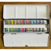 小資族 鐵盒不是溫莎 Winsor&newton 24色 28溫莎牛頓塊狀水彩 藍鐵盒 黑鐵盒 塊狀水彩 學生級