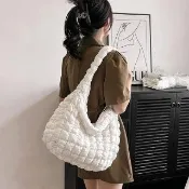 【Acorn 橡果】雙11 新款雲朵包斜背包肩背包皺褶包餃子包(米色)