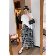 復古民族風印花長裙度假大裙擺半身裙子女A字大擺到腳踝高腰顯瘦中長款春夏海灘中長裙