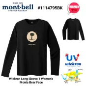 日本mont-bell Wickron Monta Bear Face女款蒙塔熊臉長袖排汗T恤#1114795