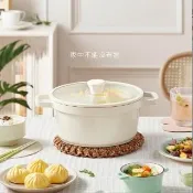 【HONDONI】日式琺瑯陶瓷雙耳湯鍋24公分含玻璃蓋不挑爐具KW-24 白色(台灣SGS檢驗合格)