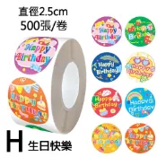 生日快樂(Ｈ款)2.5cm一卷500枚貼紙 / 大量文創