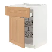 【IKEA 宜家家居】METOD/MAXIMERA 爐具底櫃附抽屜/2網籃, 白色/vedhamn 橡木, 60x60x80 公分