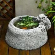 【廠家直銷】庭院落地流水擺件造景布置戶外花園陽台小魚池家庭仿石槽古法魚缸圓形古法養魚缸仿石頭水培池創意室招財流水內擺