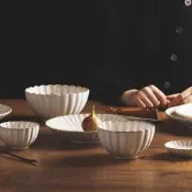 臺灣現貨日式餐具盤子北歐風復古菊花紋加勇扭牌參盤飯碗陶瓷盤碟長方盤子橢圓盤甜點盤子派對盤子碗盤器皿早