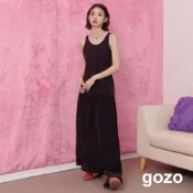 【gozo】透膚蕾絲内搭背心洋裝(黑色/米色_F) | 女裝 顯瘦 百搭