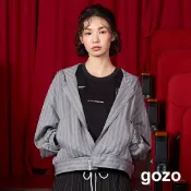 【gozo】➤條紋針織連帽拉鍊外套(灰色/黑色_F) | 女裝 修身 百搭
